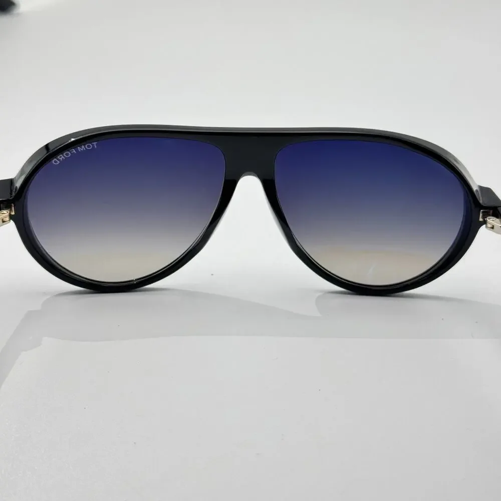 Tom Ford Sunglasses Marcus TF1023 01B Black Aviator Frame Gray Gradient 60mm New